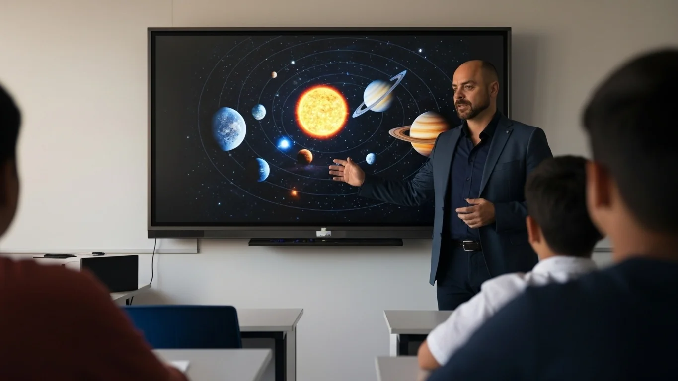 Persona dando clases, indicando su vocación de enseñar y destacándose por eso. Alegoría de la casa 10 en astrología.