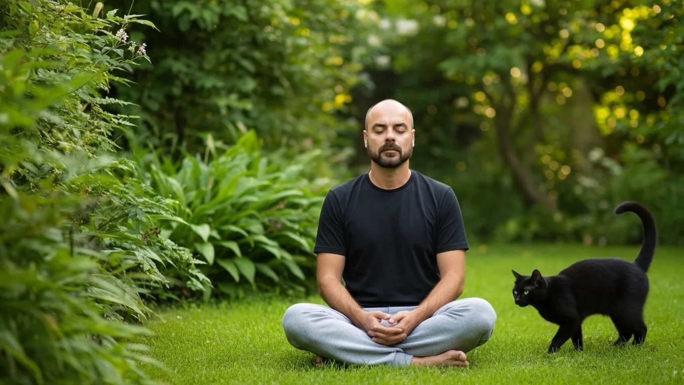 Una persona sentada en posición de meditación en un espacio solitario, sugiere paz y silencio interior.
