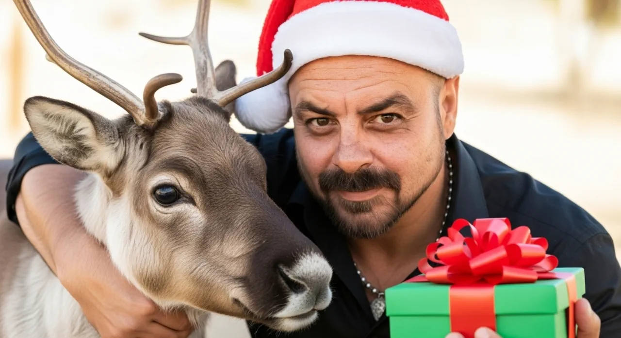 Júpiter en la carta natal representado como Papá Noel abrazado a un reno, símbolo de abundancia, confianza y expansión astrológica