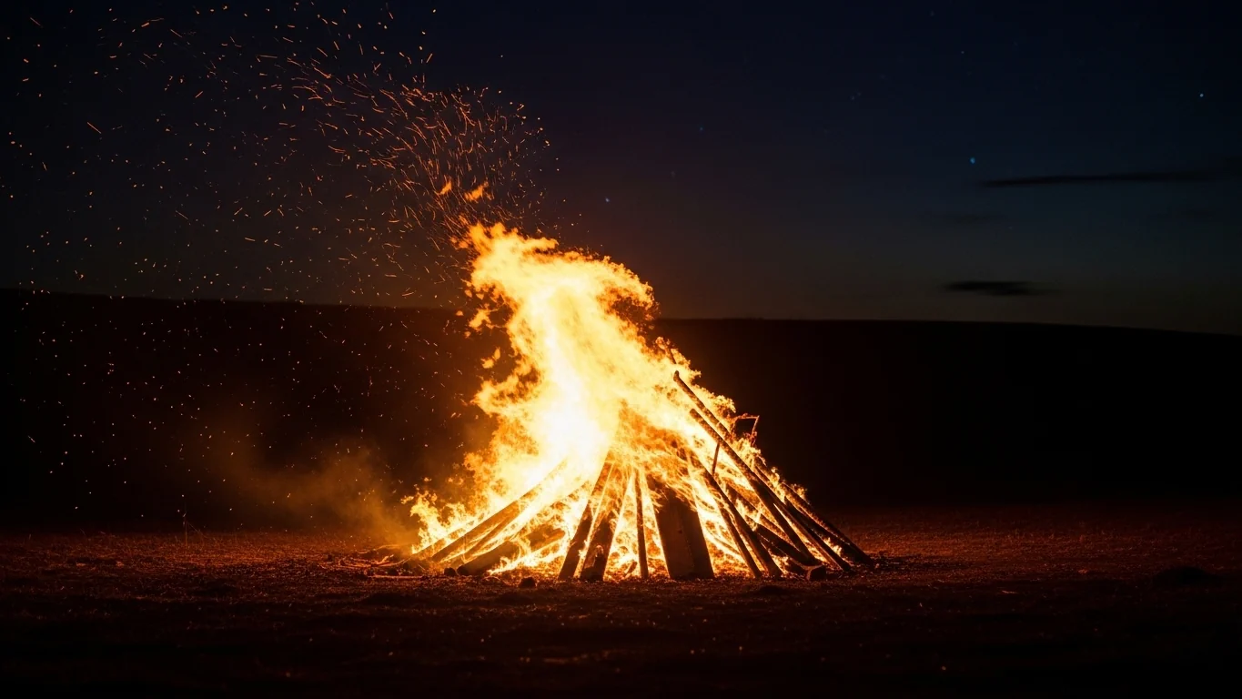 Una hoguera luminosa en la oscuridad que guía con su luz, símbolo de propósito, liderazgo y fuego fijo.