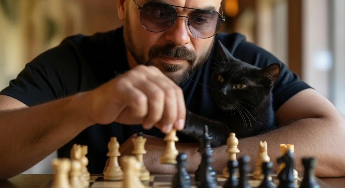 Mercurio en la carta natal simbolizado con ajedrez y un gato travieso