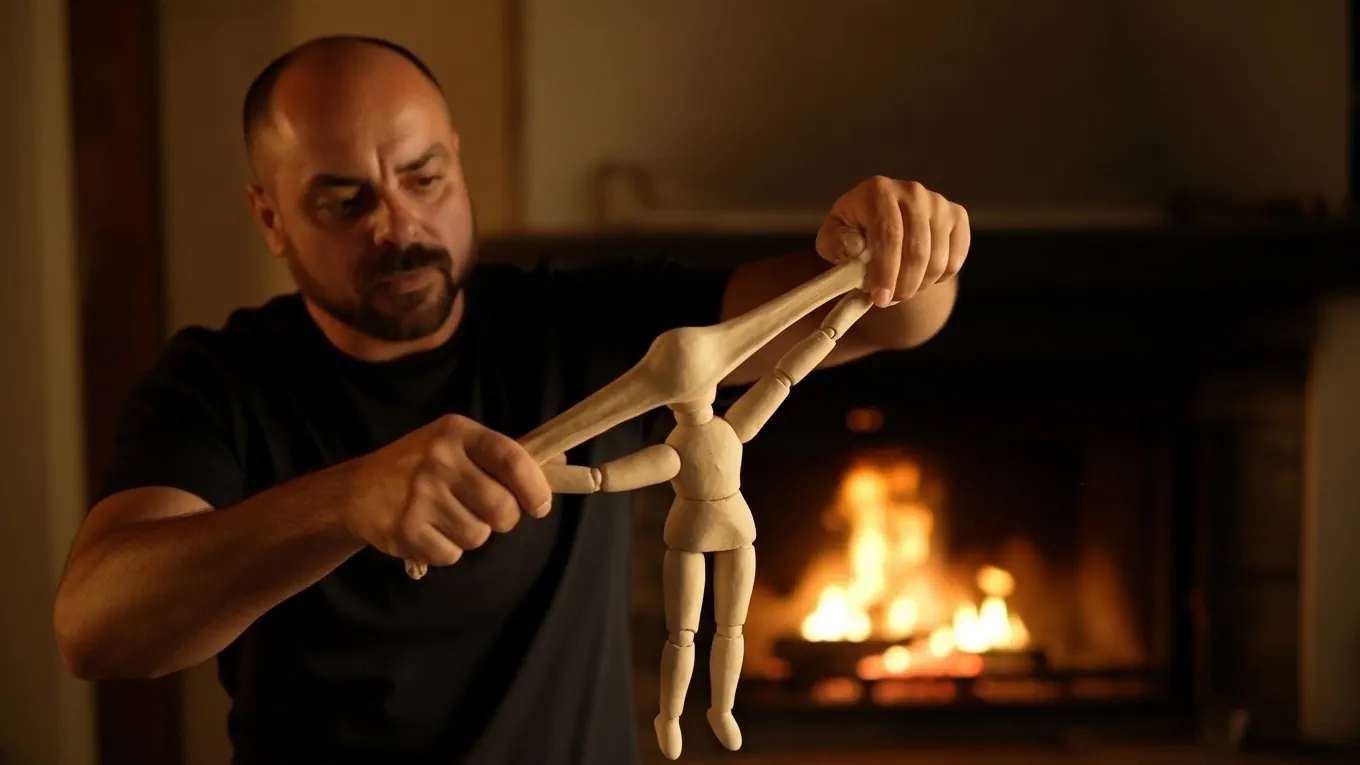 Una persona manipulando una figura de plastilina junto a un hogar a leña, simbolizando la fuerza de manipulación transformación de Plutón en la carta natal.