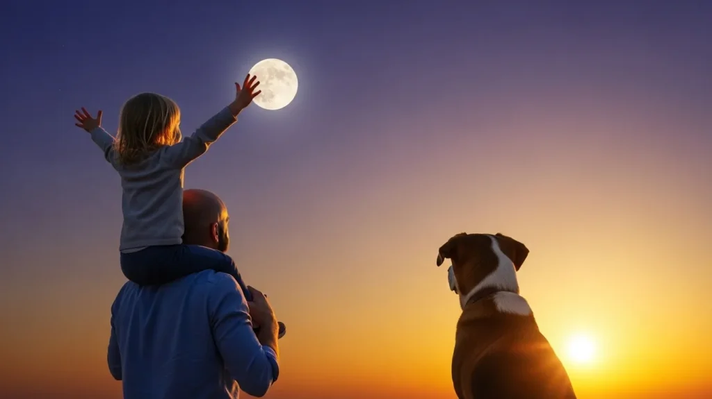 Sol Luna y Ascendente en la carta natal representados por sol luna niña perro