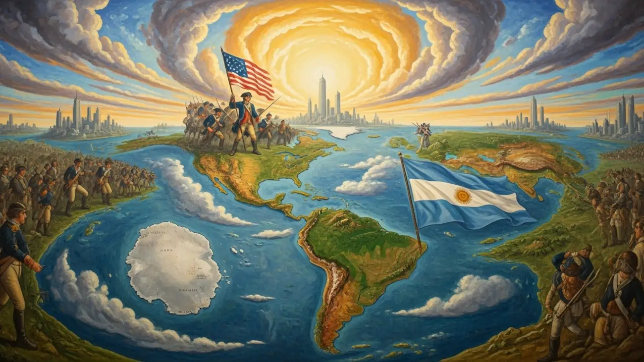 El ciclo Saturno Neptuno representado sobre el mapa de América con faros de luz histórica.